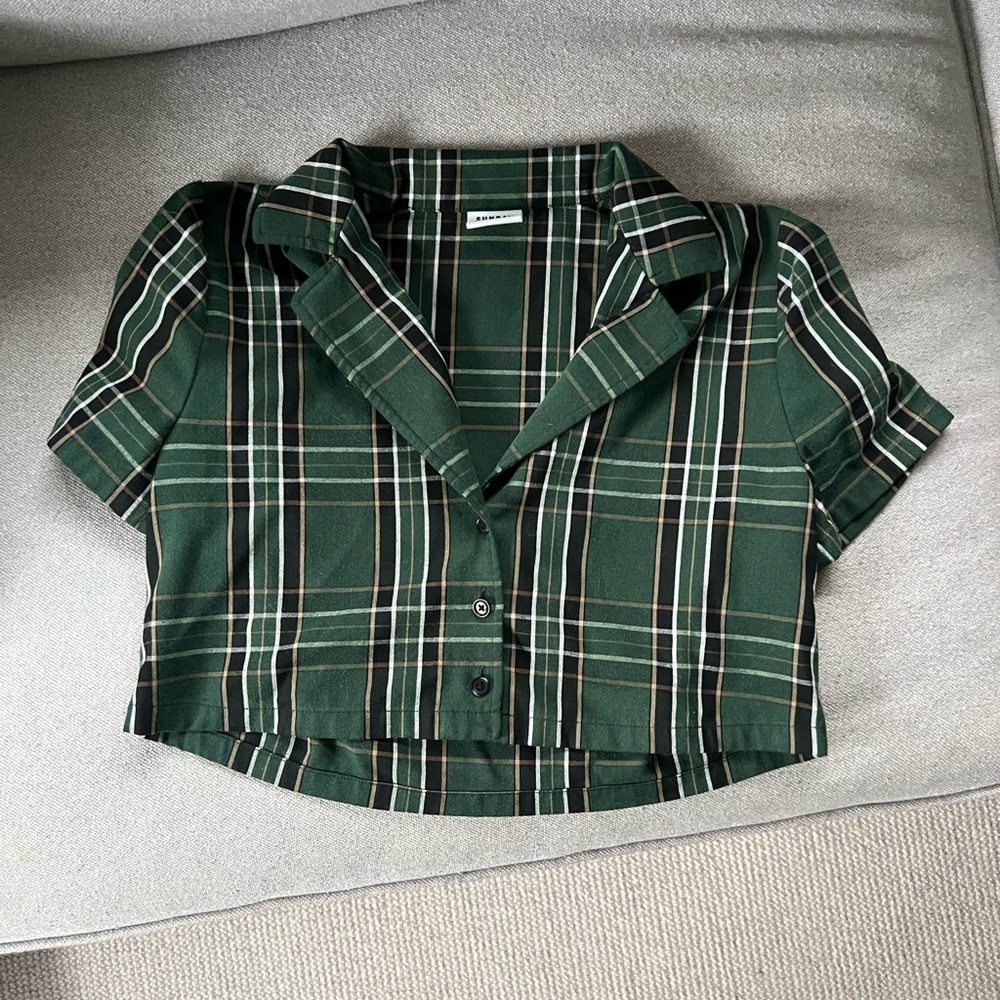 Sunday Best Crop Plaid Button Down Top